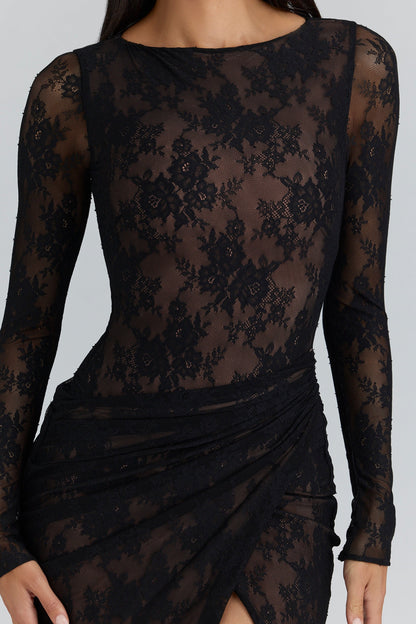 black lace asymmetric maxi dress - limited edition
