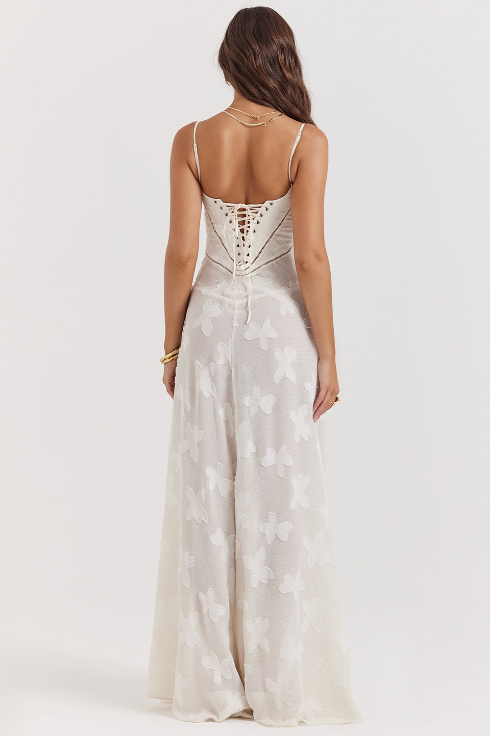 vintage cream floral lace back maxi dress