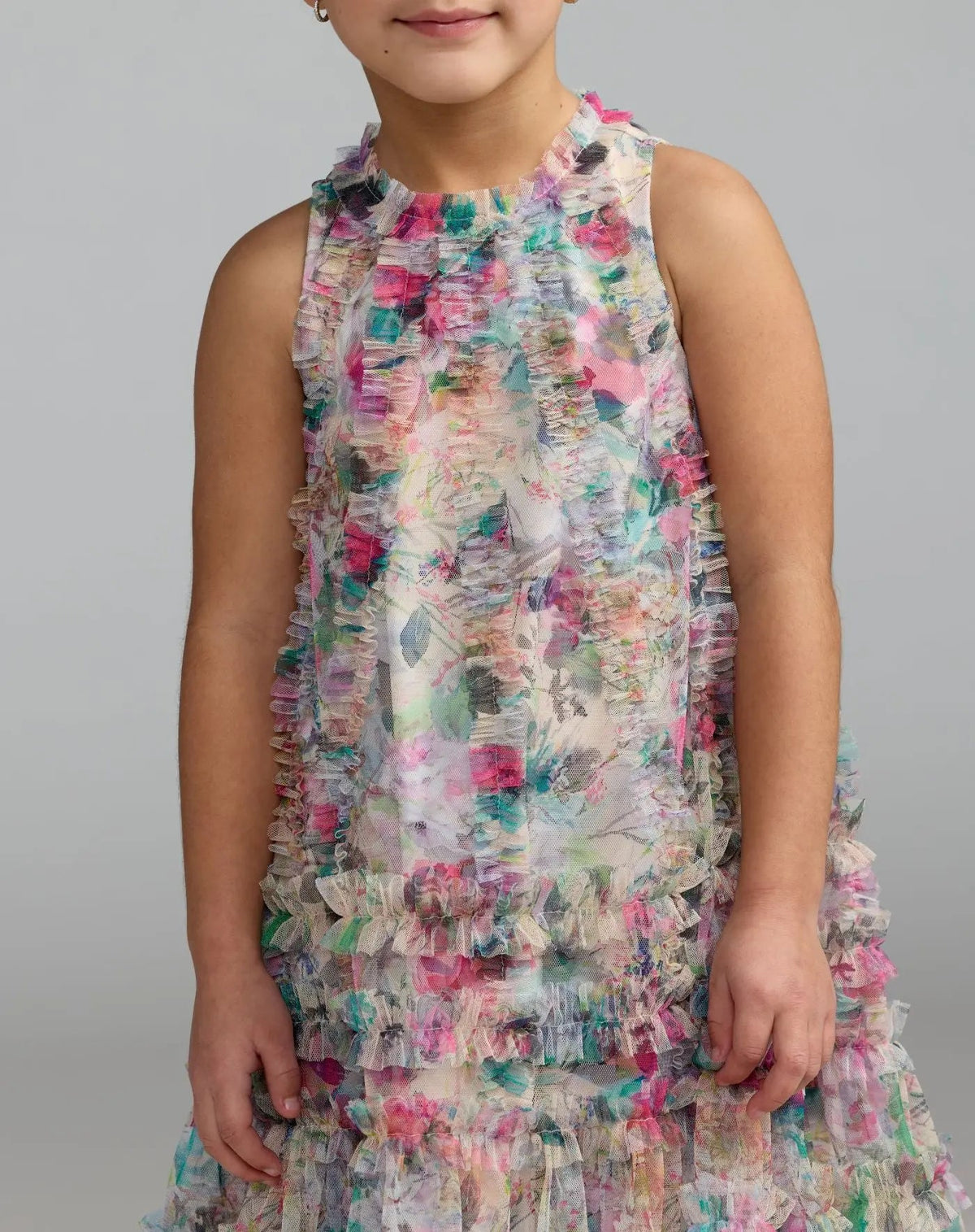Girls Multicolor Floral Printed Ruffle Mini Dress