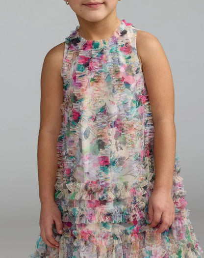 Girls Multicolor Floral Printed Ruffle Mini Dress