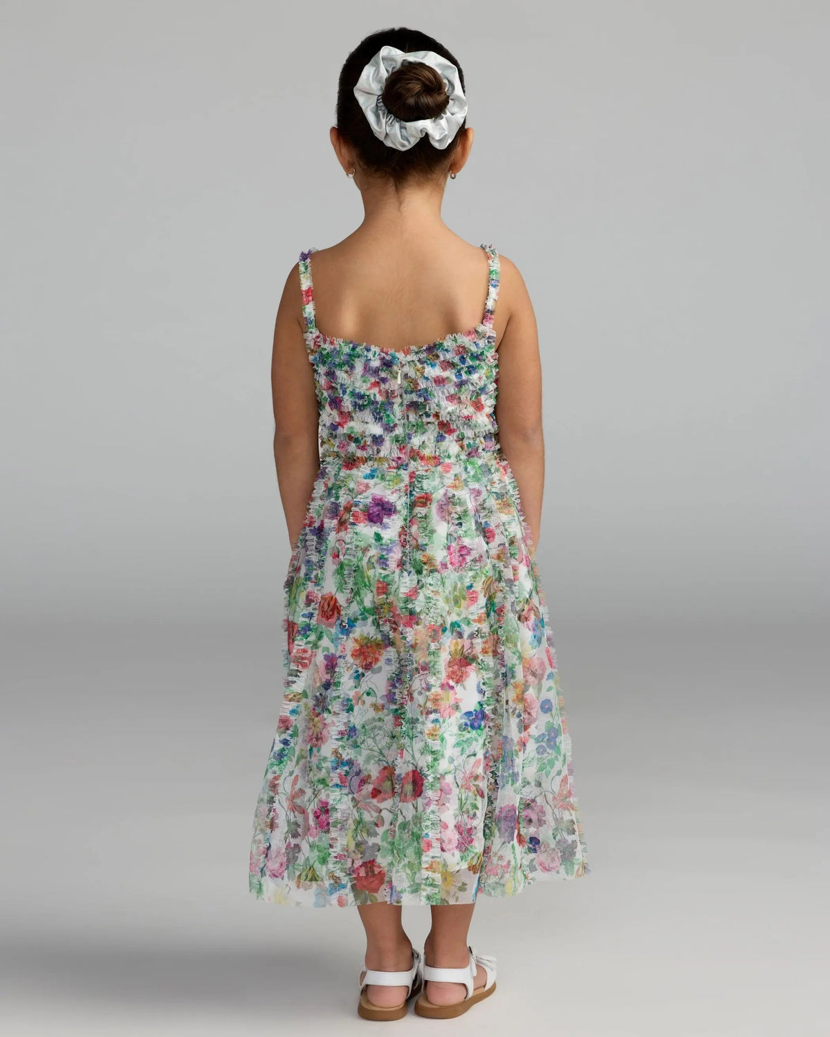 Girls Multicolor Floral Print Ruffle Mini Dress