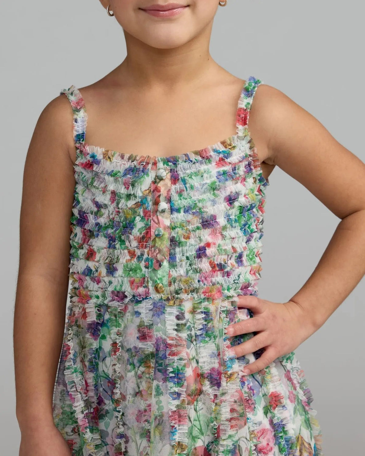 Girls Multicolor Floral Print Ruffle Mini Dress