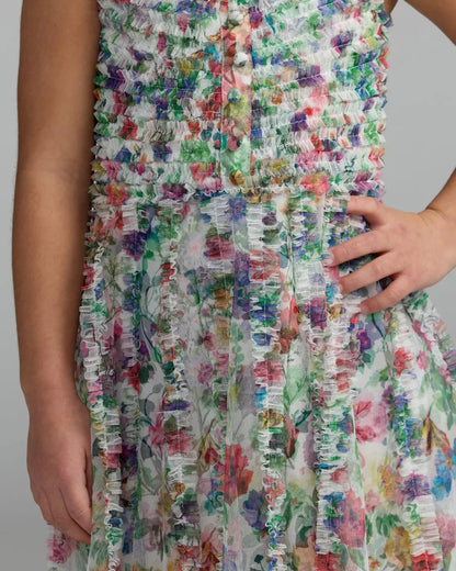 Girls Multicolor Floral Print Ruffle Mini Dress