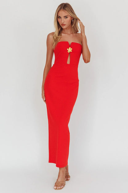 Sonrisa Strapless Cut-Out Maxi Dress Red
