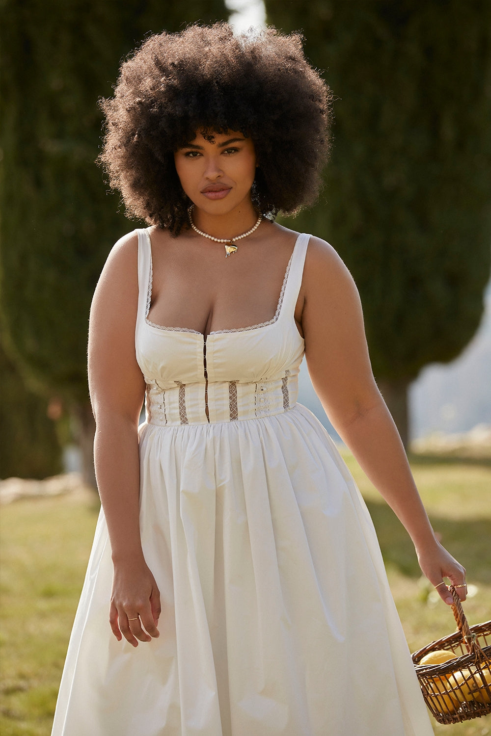 white lace trim midi dress