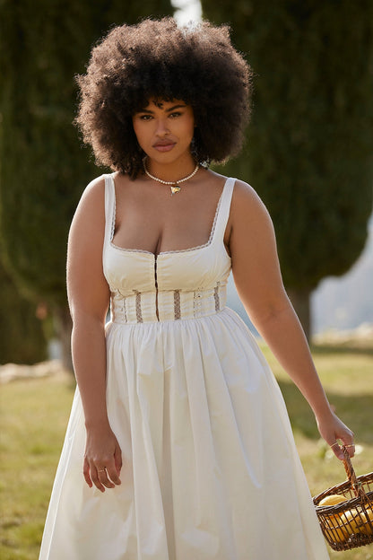 white lace trim midi dress