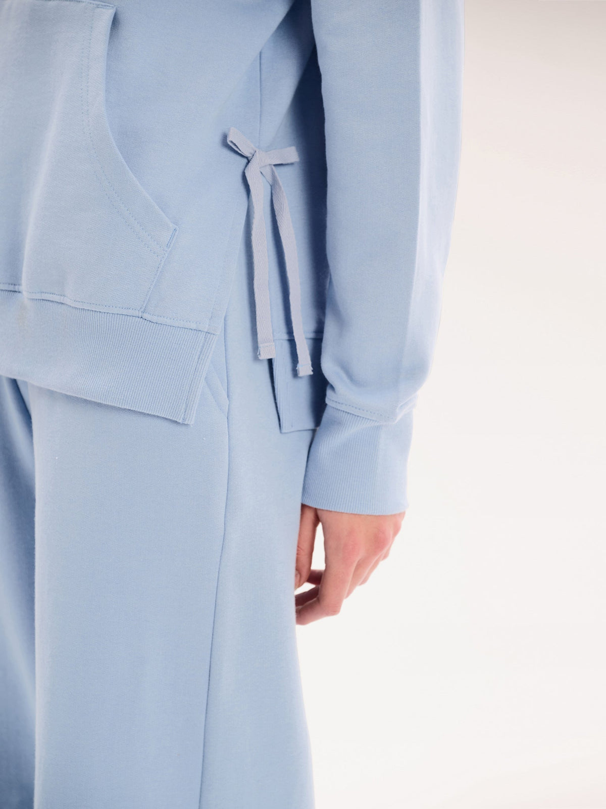 Tie Pullover Hoodie in Light Blue