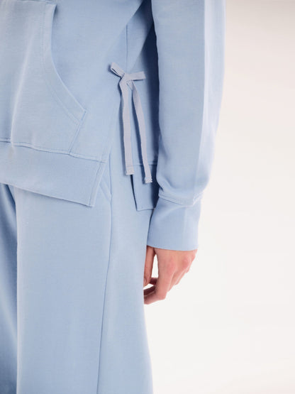 Tie Pullover Hoodie in Light Blue