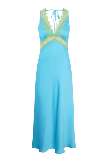 Aurelia Lace Trim Maxi Dress in Turquoise and Green