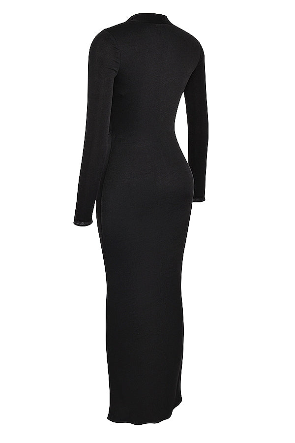 black draped maxi dress