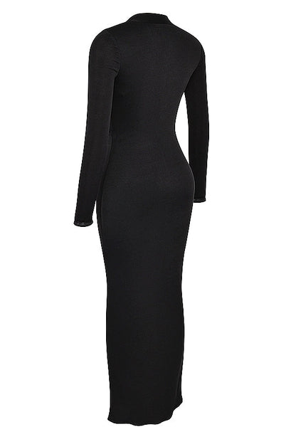 black draped maxi dress