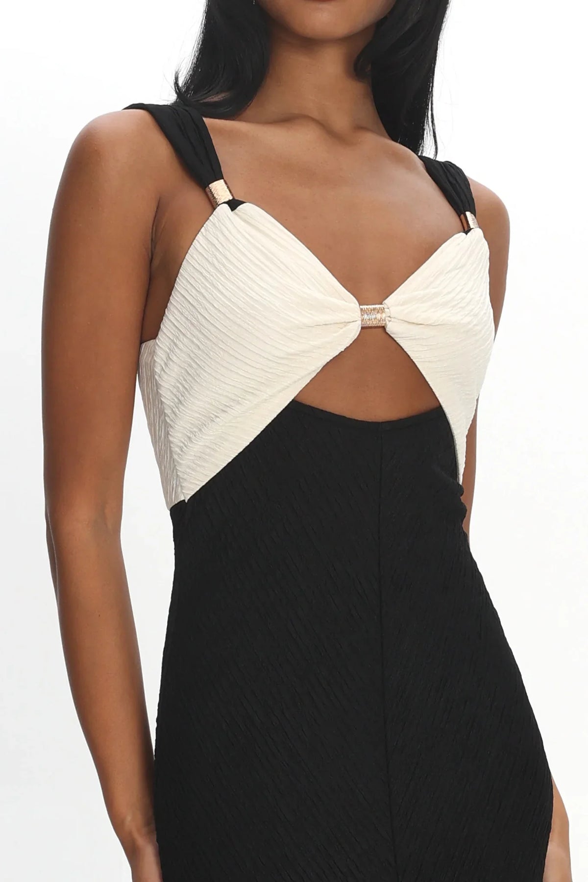 Freyja Contrast Maxi Dress Oyster/Black