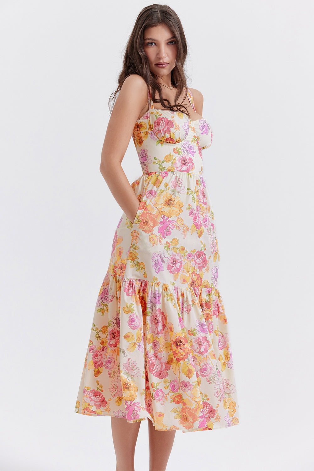 ivory floral midi sundress