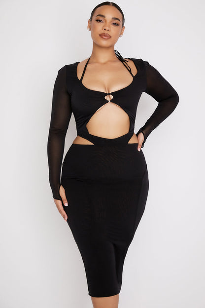 black cutout midi dress