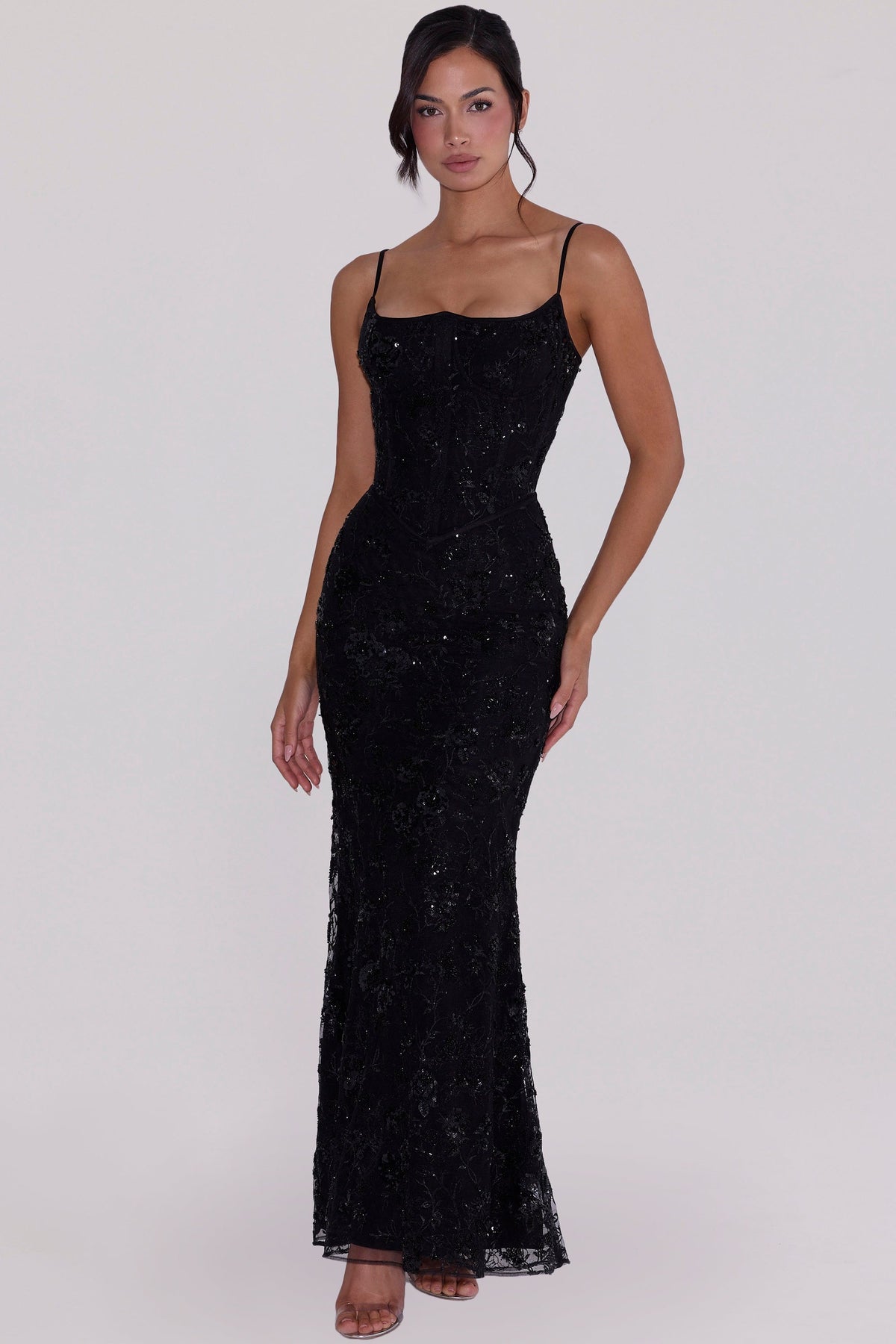 black hand beaded embellished corset maxi dress - limited edition
