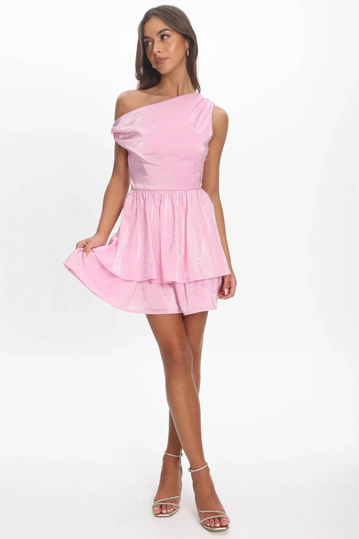 Marmalade Asymmetric Neckline Layered Mini Dress Pink