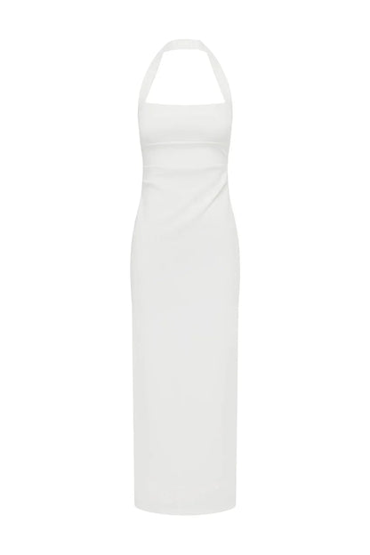 FRANCA HALTER MIDI DRESS - WHITE