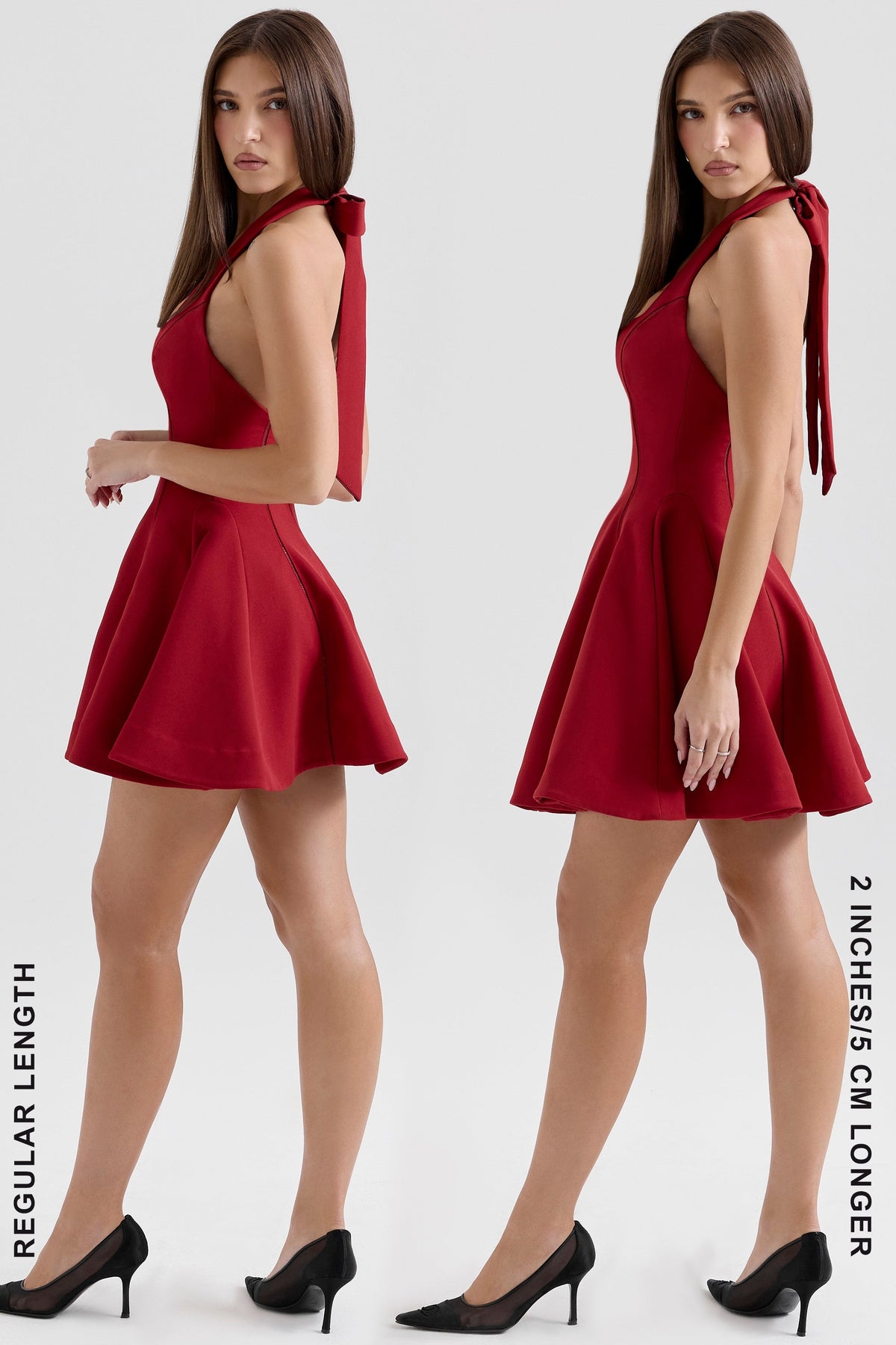 red halter neck bow mini dress