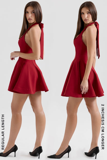 red halter neck bow mini dress