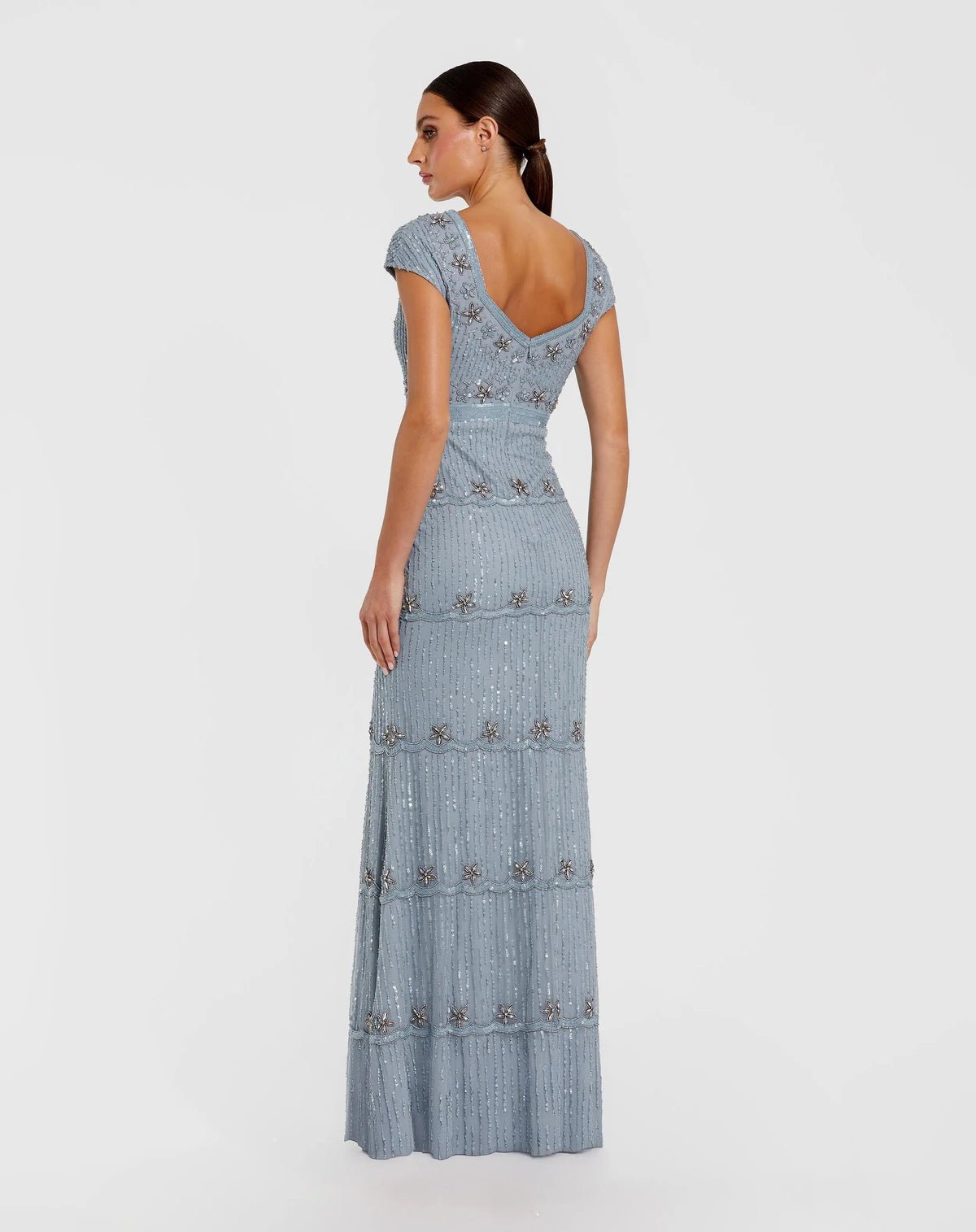 Blue Sequin Cap Sleeve Sweetheart Column Gown