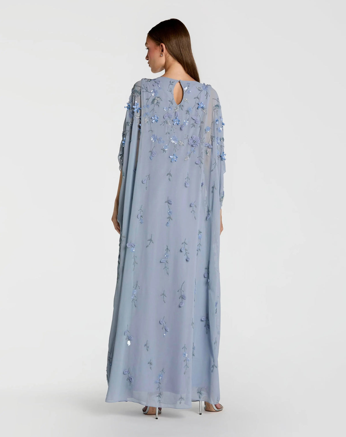 Blue Floral Embellished Kaftan Gown