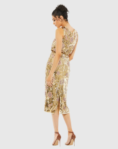 Gold Hand Beaded High Neck Midi Dress - FINAL SALE