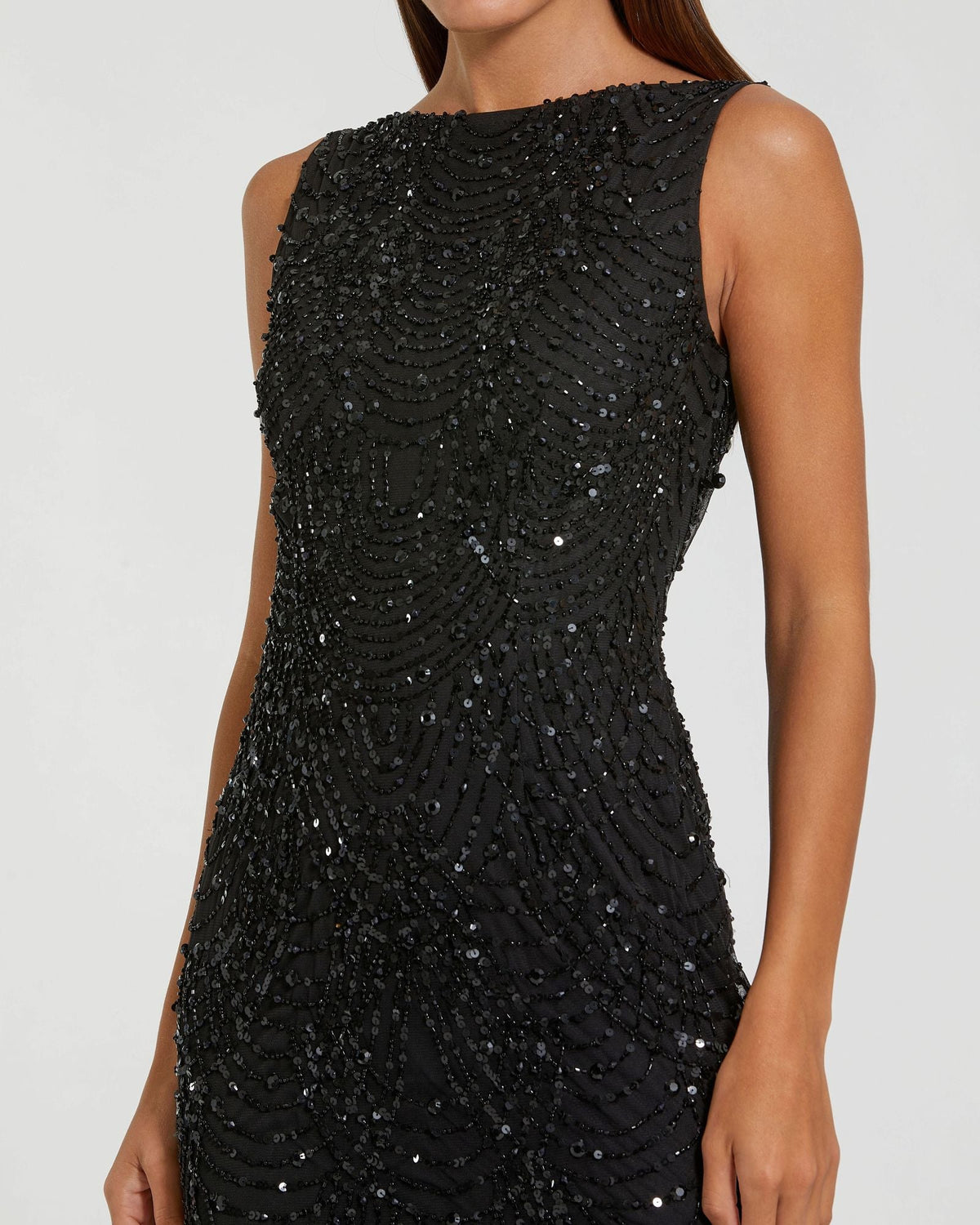 Black Beaded Open Back Column Gown