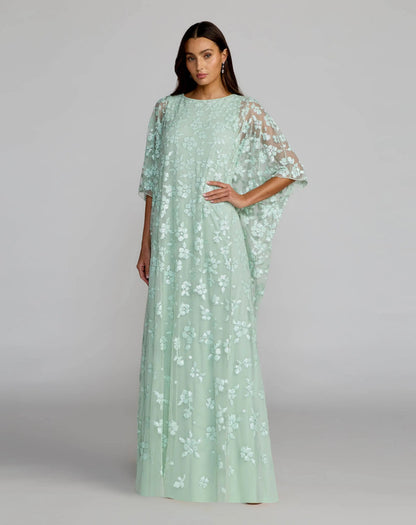 Green Sequin Floral Kaftan Gown