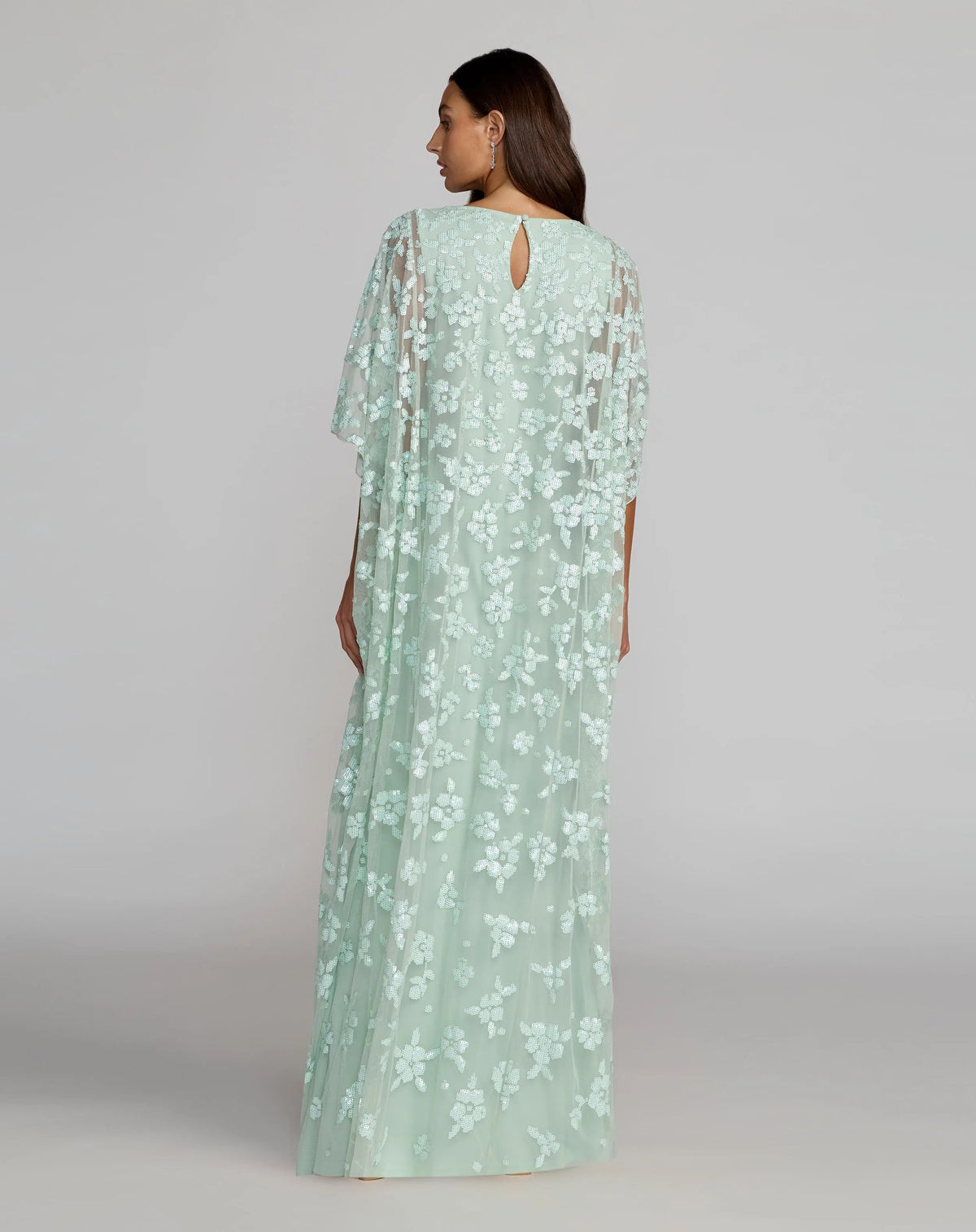 Green Sequin Floral Kaftan Gown