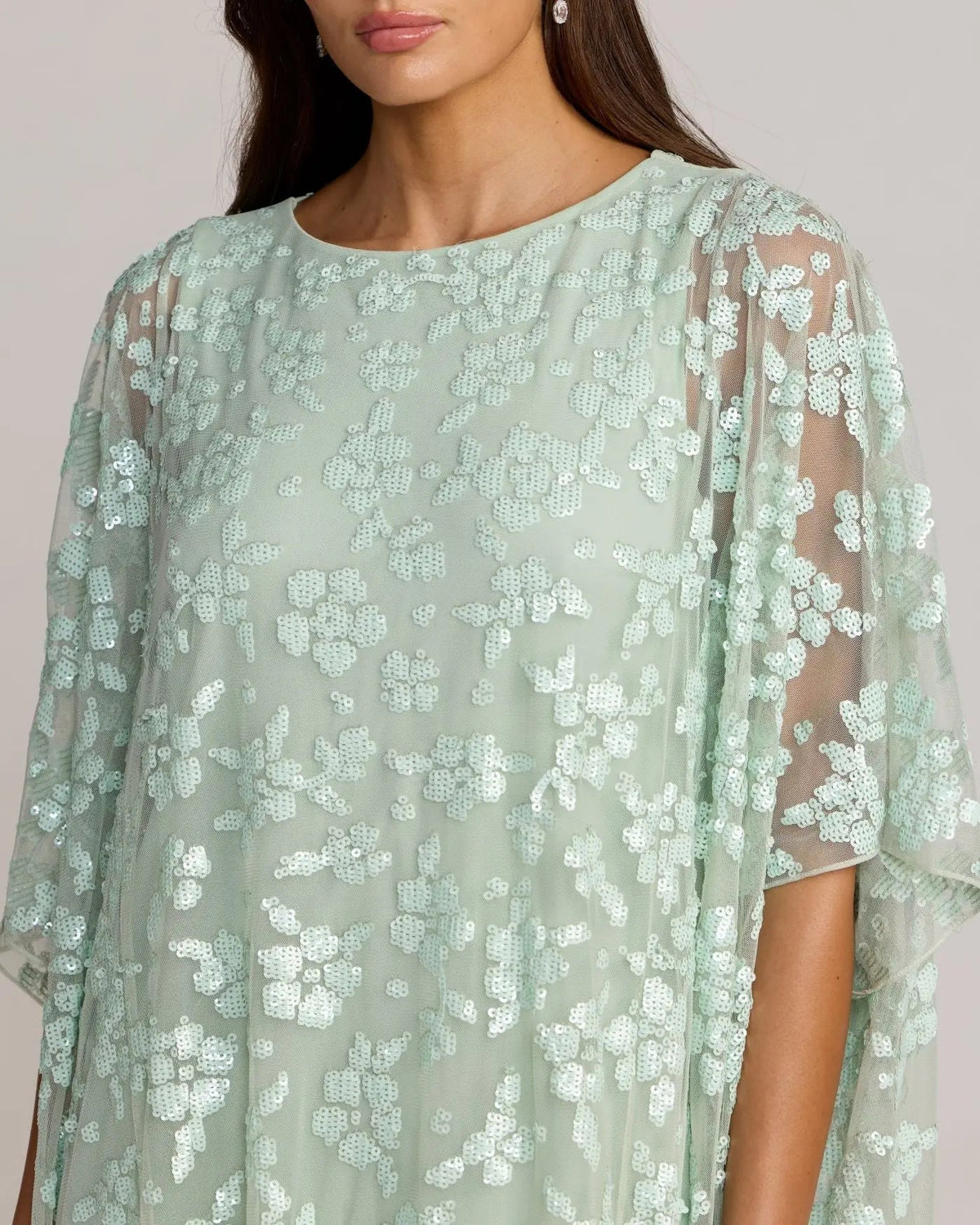 Green Sequin Floral Kaftan Gown