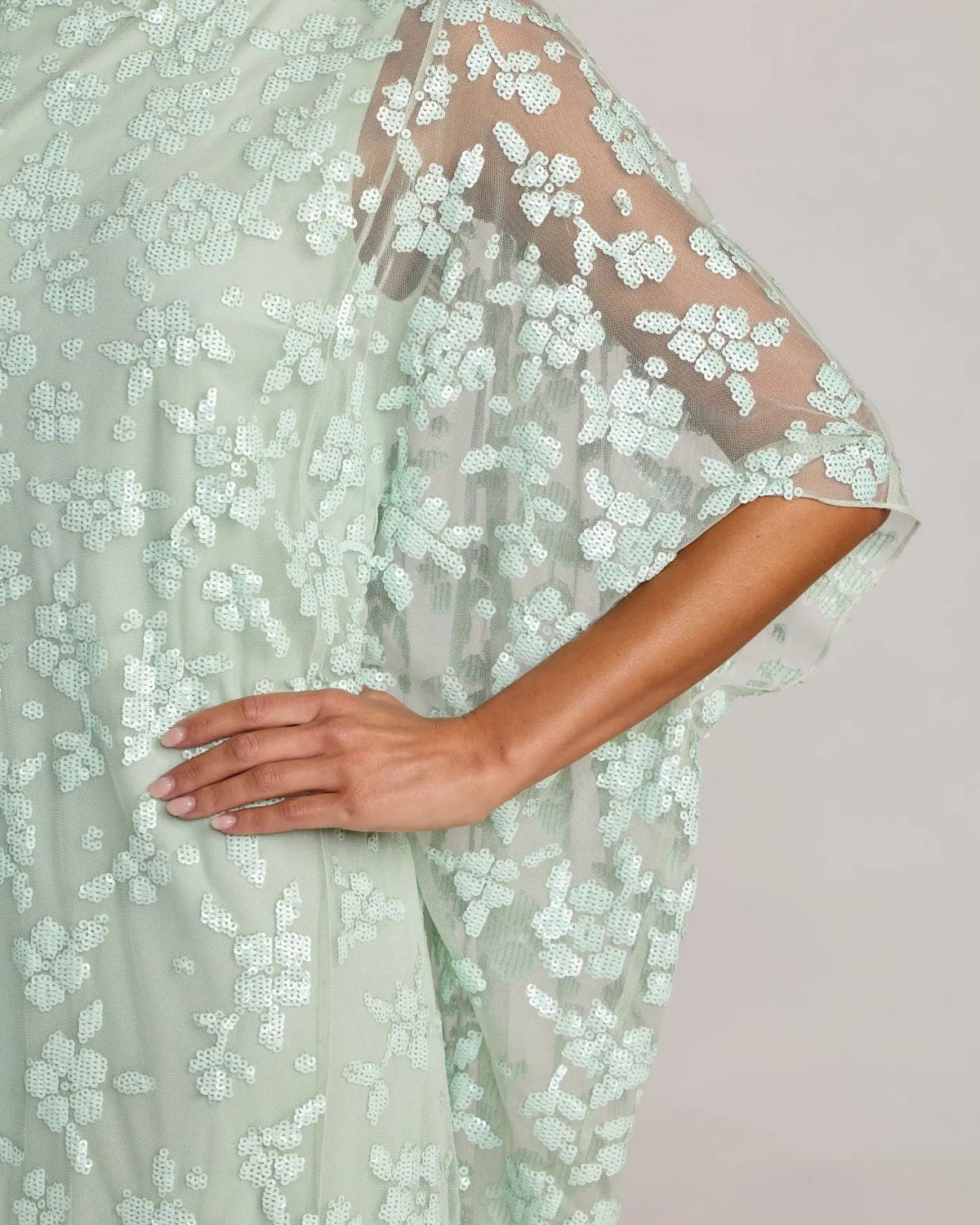 Green Sequin Floral Kaftan Gown