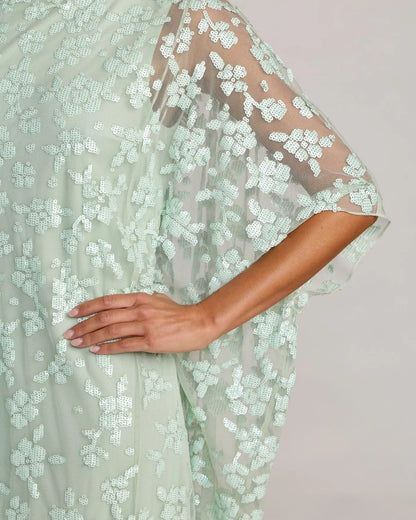 Green Sequin Floral Kaftan Gown