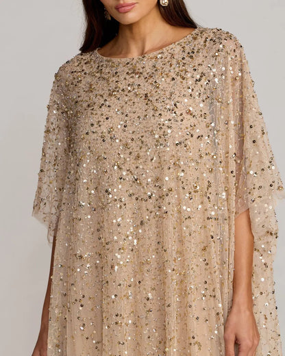 Gold Sequin Embellished Kaftan Gown