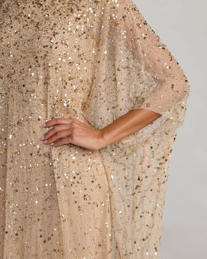 Gold Sequin Embellished Kaftan Gown