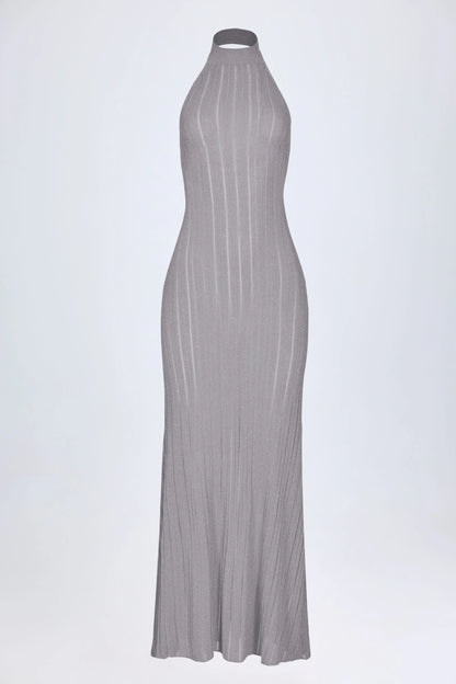 Backless Halterneck Maxi Dress in Silver