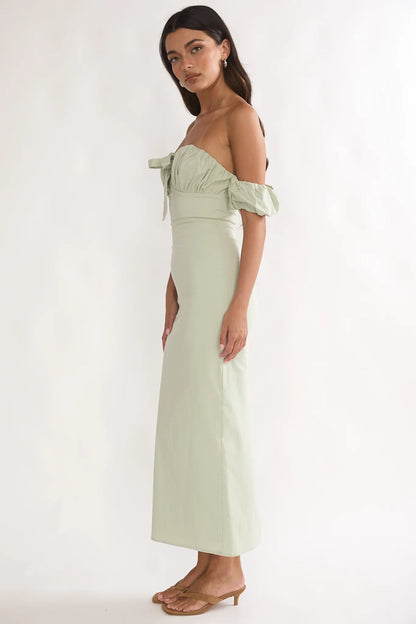 Maelis Off-Shoulder Puff Sleeve Maxi Dress Sage