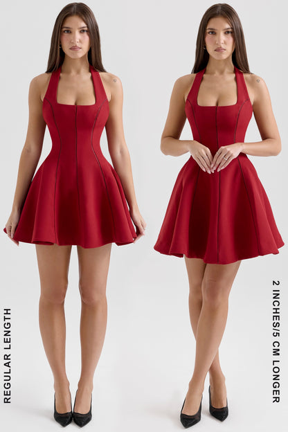 red halter neck bow mini dress