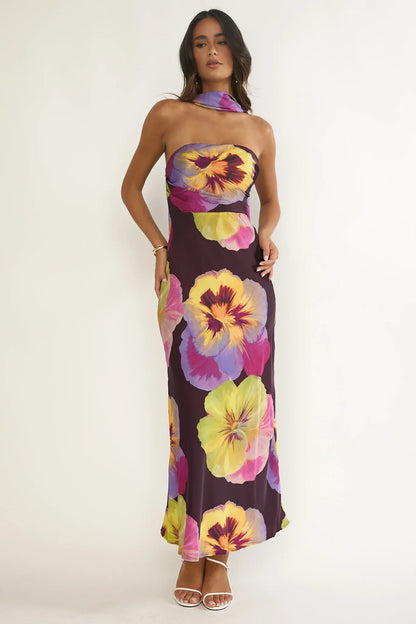 City Of Stars Strapless Scarf Maxi Dress Pansies Plum