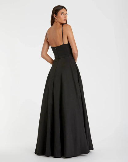 Petite Black Classic A-Line V-Neck Ball Gown
