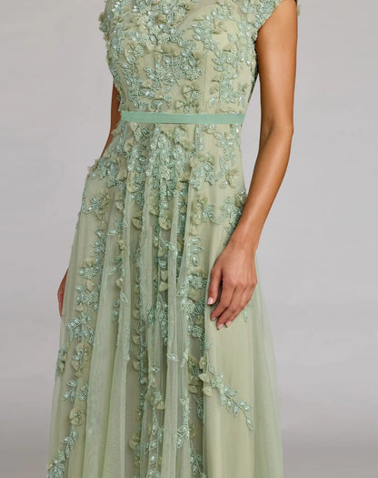 Petite Green Floral Embellished Cap Sleeve Midi Dress