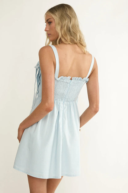 Dylana Pintuck Pleat Bodice Mini Dress Blue