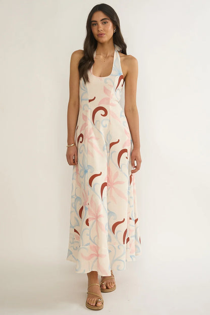 Florie Scoop Neck Halter Maxi Dress Floral