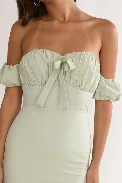 Maelis Off-Shoulder Puff Sleeve Maxi Dress Sage
