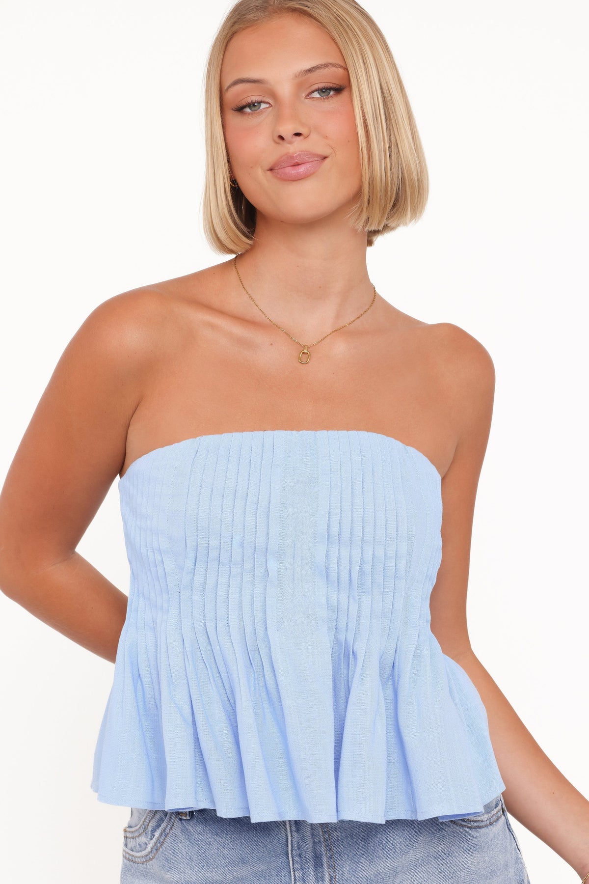Cagnes Strapless Peplum Top - Blue