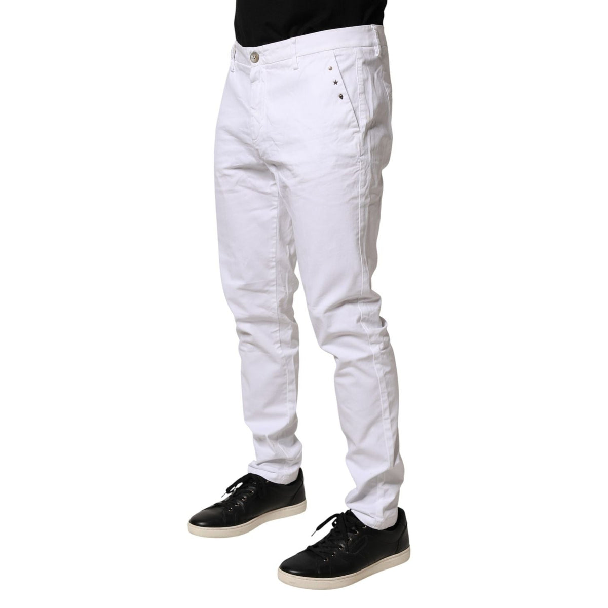AGLINI White Skinny Fit Mid Waist Men Chino Trouser Pants
