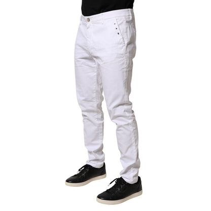 AGLINI White Skinny Fit Mid Waist Men Chino Trouser Pants