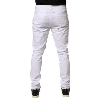 AGLINI White Skinny Fit Mid Waist Men Chino Trouser Pants