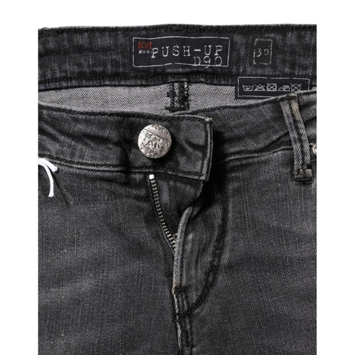 Acht Dark Gray Cotton Slim Fit Denim Low Waist Denim Jeans