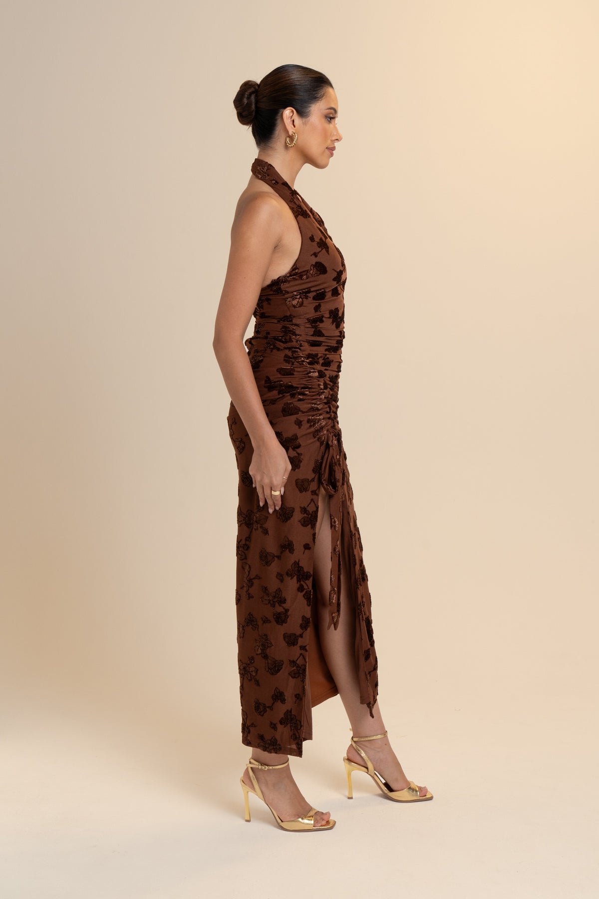 Aubrey Chocolate Halter Neck Cocktail Dress