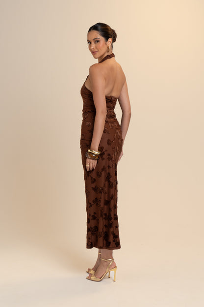 Aubrey Chocolate Halter Neck Cocktail Dress